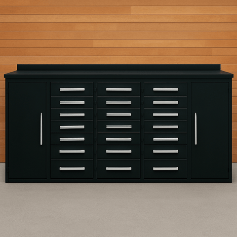 10 FT Heavy - Duty Steel Workbench – Garage Storage Table with 25 Drawers - with 25 Drawer Black | Sold by Uncle Wiener's Wholesale