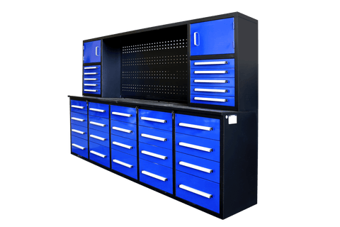 10 FT Tool Bench with 30 Drawers – Heavy - Duty Workbench & Garage Storage Cabinet - with Blue | Sold by Uncle Wiener's Wholesale