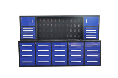 10 FT Tool Bench with 30 Drawers – Heavy - Duty Workbench & Garage Storage Cabinet - with Blue | Sold by Uncle Wiener's Wholesale