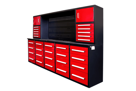 10 FT Tool Bench with 30 Drawers – Heavy - Duty Workbench & Garage Storage Cabinet - with Blue | Sold by Uncle Wiener's Wholesale