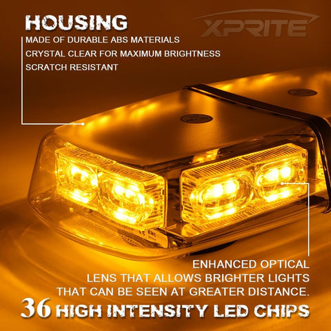 36 LED rooftop emergency strobe light with magnetic mount – front view
Amber-white LED light bar installed on truck roof
16 flash modes emergency vehicle warning light – with cable
Heavy-duty magnetic base with rubber pads – strobe light