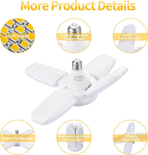 Ceiling-mounted LED light showing bright 6500 lumen illumination pattern