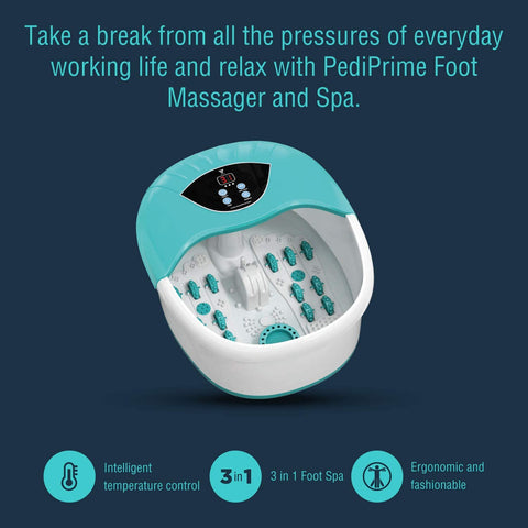 5-in-1 foot spa bath massager with digital controls and bubbles
Heated foot soak tub with removable massage rollers and splash guard
Acupressure rollers in foot spa for pain relief
Foot bath with bubbles, vibration and heating display
Foot spa for home use with heat and massage therapy