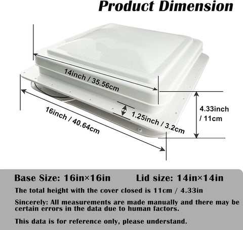 14" RV Roof Vent with Fan – Universal Fit for Camper, Trailer, Motorhome, VK100M - with | Sold by Uncle Wiener's Wholesale