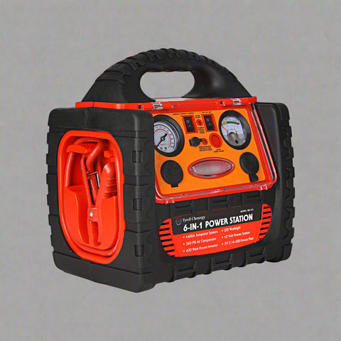 New 12V 6-in-1 Car Jump Starter with Power Inverter, Air Compressor & USB Charger – Portable Emergency Battery Pack HH7156
