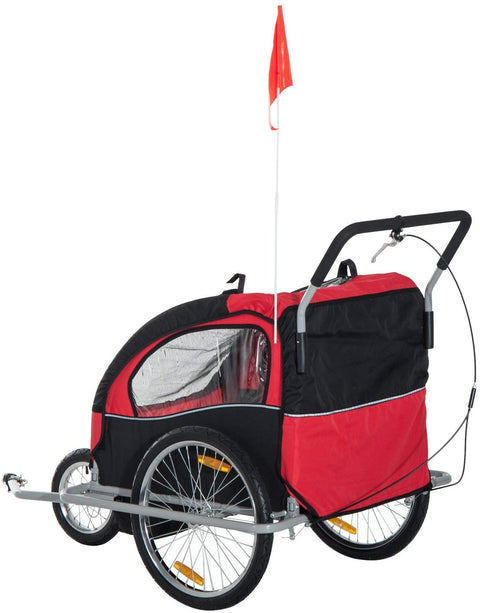 2 - in - 1 Bike Trailer & Jogger Stroller for 2 Kids – Baby Carrier with Canopy, Safety Harness, Storage – Model BT0003 - with | Sold by Uncle Wiener's Wholesale