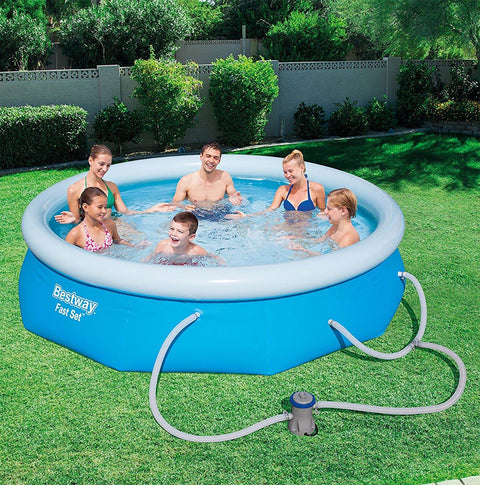 Bestway Fast Set 10ft inflatable pool with pump
Family swimming in Bestway 15ft round pool
Easy setup inflatable backyard pool by Bestway
Bestway 57269 10 ft x 30 inch pool above ground
Bestway 57315 15 ft x 33 inch round pool with filter pump
