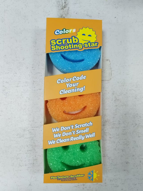 3-pack smiley face scrub sponges in blue, orange, and green
Odor-resistant ergonomic sponges for kitchen and bathroom
Fun smiley scrubbers – non-scratch and color-coded for home cleaning