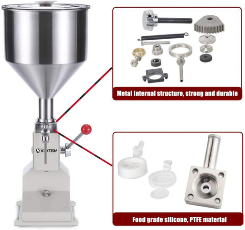 Manual Liquid Filling Machine Front View
Stainless Steel Hopper Tank
Liquid Bottle Filler with Piston Nozzle
Commercial Hand-Operated Filler for Cosmetics
Juice and Water Bottle Filling Machine in Use