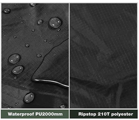 Camping tarp with aluminum stakes and wind ropes laid out
4-in-1 waterproof tarp in use as rain shelter in forest
Black tarp covering picnic area in outdoor campsite
Folded tarp in carry bag with accessories shown separately