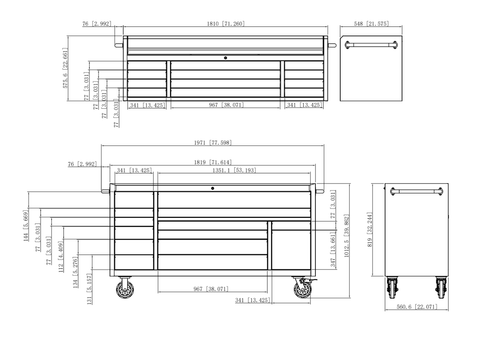 6 FT Black 26 - Drawer Tool Chest Workbench – Heavy - Duty Roller Cabinet for Garage & Shop | SKU: HTC7226PC - Rolling Tool Cabinets / Workbenches with | Sold by Uncle Wiener's Wholesale