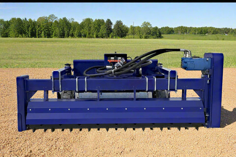 72" hydraulic soil conditioner attachment on a skid steer
Remote-controlled drum system with carbide teeth
Side view of skid steer soil conditioner in action
Soil prep tool for seedbeds and landscaping
Durable construction of 72-inch soil conditioner