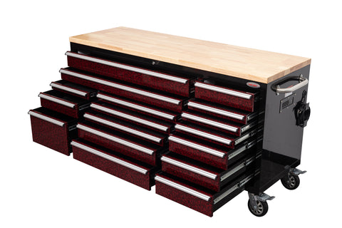6FT 17-Drawer Tool Bench Workstation & Tool Box – Heavy-Duty Rolling Workbench with Power Outlets & USB | Multi-Color Options
