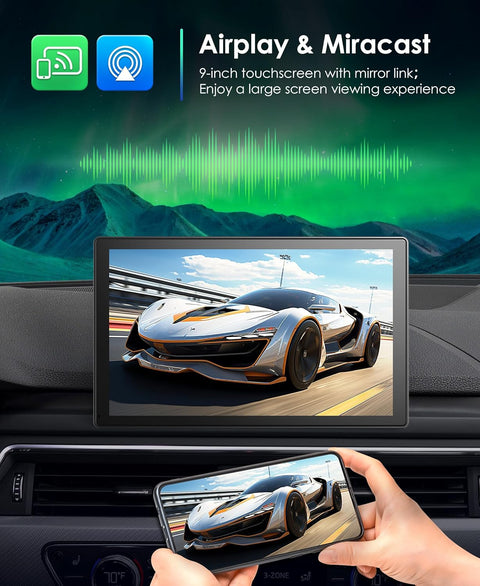 9" Carplay Screen for Car, Portable Car Stereo with Wireless Carplay & Android Auto, 4K Dash Cam, 1080P Camera, GPS Navigation, Voice Control,Portable Car Radio with 128GB SD Card AHD Rear Camera - with | Sold by Uncle Wiener's Wholesale
