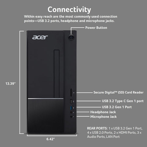Acer Aspire TC - 1770 - UR11 Desktop | 13th Gen Intel Core i5 - 13400 10 - Core Processor | 8GB 3200MHz DDR4 | 512GB M.2 2280 PCIe Gen 4 SSD | SD Card Reader | Intel Wi - Fi 6E AX211 | Windows 11 Home,Black - with | Sold by Uncle Wiener's Wholesale
