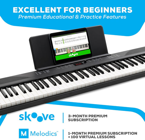 Alesis Recital Play digital piano with accessories bundle
88-key digital piano with stand and gig bag
USB MIDI piano setup for students and beginners
Full view of Alesis Recital Play with pedal and stand
Piano demo showing voices, rhythms, and modes