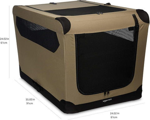 Amazon Basics Folding Soft Crate for Cat, Dog, Rabbit, Portable and Collapsible, 36 Inch, Tan, 35.8"L x 24.0"W x 24.0"H - with | Sold by Uncle Wiener's Wholesale