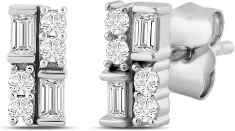 Amazon Essentials White 10K Gold 0.25 cttw Round and Baguette Diamonds Stud Earrings - with | Sold by Uncle Wiener's Wholesale