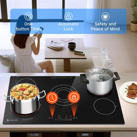 AMZCHEF 36 Inch Electric Cooktop 5 Burners, Upgraded 8900W Touch Control Built - in Ceramic Cooktop,9 Heating Level,Hot Surface Indicator,Chlid Lock,Timer, 220V~240V,Hard Wire(No Plug) - with Black | Sold by Uncle Wiener's Wholesale