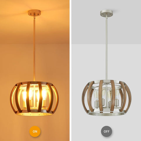 ANJIADENGSHI Modern Pendant Light, 4 Lights Chandelier, Farmhouse Kitchen Island Light Fixture, 17.3 Inch Adjustable Hanging Pendant Lighting for Dining Room Bedroom Hallway Entryway - with BZD - AJY069W - Wood grain | Sold by Uncle Wiener's Wholesale