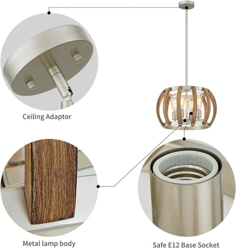 ANJIADENGSHI Modern Pendant Light, 4 Lights Chandelier, Farmhouse Kitchen Island Light Fixture, 17.3 Inch Adjustable Hanging Pendant Lighting for Dining Room Bedroom Hallway Entryway - with BZD - AJY069W - Wood grain | Sold by Uncle Wiener's Wholesale
