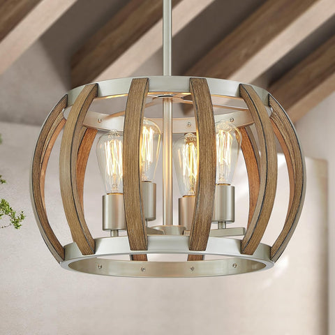 ANJIADENGSHI Modern Pendant Light, 4 Lights Chandelier, Farmhouse Kitchen Island Light Fixture, 17.3 Inch Adjustable Hanging Pendant Lighting for Dining Room Bedroom Hallway Entryway - with BZD - AJY069W - Wood grain | Sold by Uncle Wiener's Wholesale
