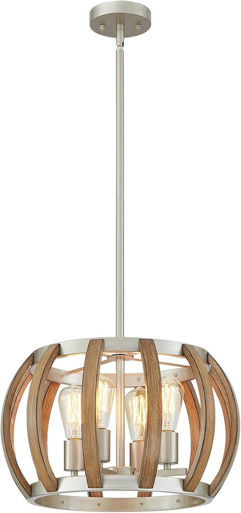 ANJIADENGSHI Modern Pendant Light, 4 Lights Chandelier, Farmhouse Kitchen Island Light Fixture, 17.3 Inch Adjustable Hanging Pendant Lighting for Dining Room Bedroom Hallway Entryway - with BZD - AJY069W - Wood grain | Sold by Uncle Wiener's Wholesale