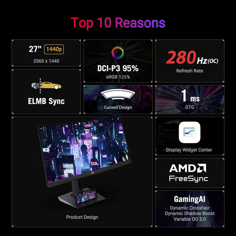 ASUS ROG Strix 27” 1440P USB - C Curved HDR Gaming Monitor (XG27WCMS) - QHD, 280Hz, 1ms, Fast VA, Extreme Low Motion Blur Sync, FreeSync Premium, DisplayWidget, Tripod Socket, AI Gaming, 3yr Warranty - with | Sold by Uncle Wiener's Wholesale