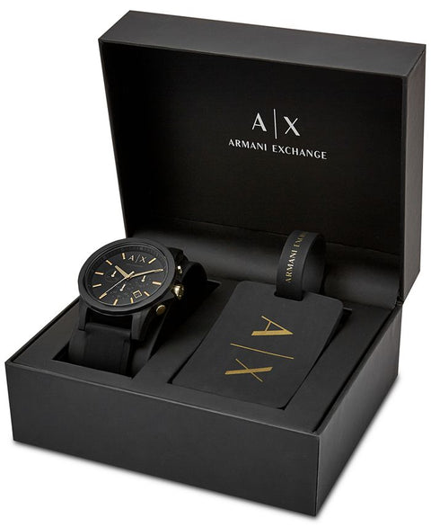A|X Armani Exchange Men's Chronograph Black Silicone Strap Watch 45mm Gift Set - Black - with Black | Sold by Uncle Wiener's Wholesale