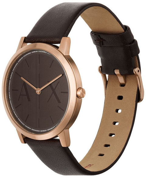A|X Armani Exchange Men's Quartz Two Hand Brown Leather Watch 40mm - Brown - with Brown | Sold by Uncle Wiener's Wholesale