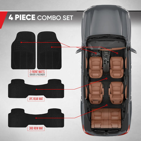 BDK 3 - Row ProLiner Original Heavy Duty 4pc Front & Rear Rubber Floor Mats for Car SUV Van (Fits 3rd Row Vehicles) - All Weather Protection Universal Fit (Black) - with | Sold by Uncle Wiener's Wholesale