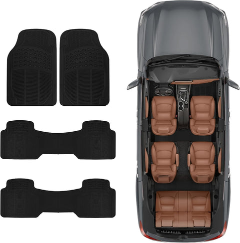 BDK 3 - Row ProLiner Original Heavy Duty 4pc Front & Rear Rubber Floor Mats for Car SUV Van (Fits 3rd Row Vehicles) - All Weather Protection Universal Fit (Black) - with | Sold by Uncle Wiener's Wholesale