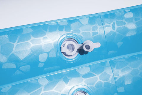 Bestway inflatable rectangular paddling pool with family inside
Top-down view of Bestway blue inflatable pool
Inflatable pool on grass with children playing
Side angle of Bestway pool showing two air chambers
Dimensions of Bestway family pool
Family enjoying inflatable pool in the backyard
Rectangular Bestway paddling pool setup outdoors