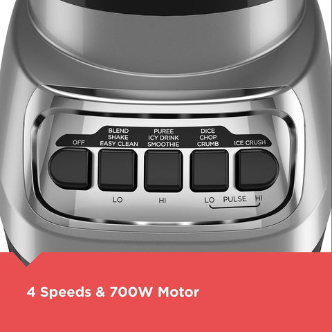 BLACK+DECKER PowerCrush Countertop Blender, 6 - Cup Glass Jar, For Smoothies and More, Stainless Steel Blade, 4 Speed Settings to Puree, Crush Ice, Chop, Dice, and Pulse, Dishwasher Safe, 700W Motor - with Silver | Sold by Uncle Wiener's Wholesale