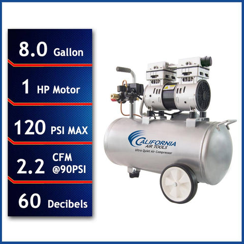 California Air Tools 8.0 Gal. 1.0 HP Ultra Quiet and Oil - Free Electric Air Compressor - with | Sold by Uncle Wiener's Wholesale