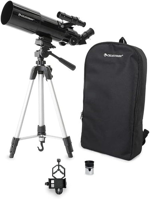 Celestron - 80mm Travel Scope - Portable Refractor Telescope - Fully - Coated Glass Optics - Ideal Telescope for Beginners - Bonus Astronomy Software Package - Digiscoping Smartphone Adapter - with | Sold by Uncle Wiener's Wholesale