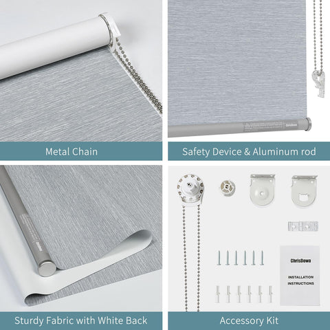 ChrisDowa 100% Blackout Roller Shade, Striped Jacquard Thermal Insulated, UV Protection Fabric. Total Blackout Window Shade for Office and Home. Easy to Install.Lightgrey,28" W x 72" H - with Grey | Sold by Uncle Wiener's Wholesale