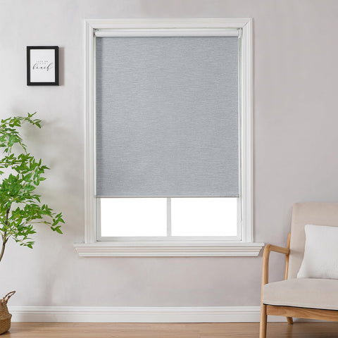 ChrisDowa 100% Blackout Roller Shade, Striped Jacquard Thermal Insulated, UV Protection Fabric. Total Blackout Window Shade for Office and Home. Easy to Install.Lightgrey,28" W x 72" H - with Grey | Sold by Uncle Wiener's Wholesale