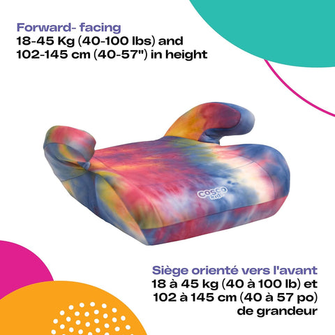 Cosco Kids Topside Lightweight Backless Belt - Positioning Booster Car Seat, Washable Cover, Tie Dye - with | Sold by Uncle Wiener's Wholesale