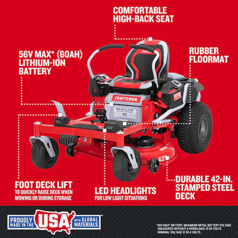 CRAFTSMAN 42 - in Battery Zero - turn Riding Lawn Mower CMCRM - with | Sold by Uncle Wiener's Wholesale