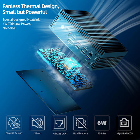 Fanless N100 Mini PC Micro Firewall Appliance, 4 * 2.5Gbe i225 LAN Ports Power Over Ethernet Mini Computer 16GB DDR4 RAM 512GB SATA SSD, USB - C/5*USB/SIM Slot/HD+DP/Home Network Pfsense Router - with N100 POE IN,16+512GB | Sold by Uncle Wiener's Wholesale
