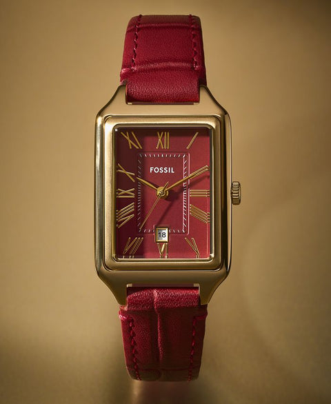 Fossil Women's Raquel Three - Hand Date Red Croco Leather Watch, 23mm - Red - NO SIZE - with Red | Sold by Uncle Wiener's Wholesale
