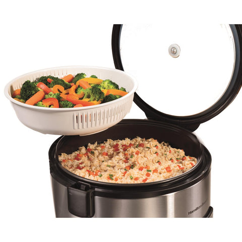 Hamilton Beach Silver 14 cups Programmable Rice Cooker - with 11 in x 11 in x 11.2 in | Sold by Uncle Wiener's Wholesale