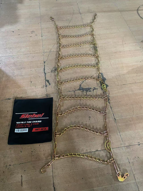 Heavy Duty Bobcat Skid Steer Tire Chains – 10x16.5 & 12x16.5 | Twist & Square Link - with SLTC12165 – 12x16.5 Twist Link Tire Chains | Sold by Uncle Wiener's Wholesale