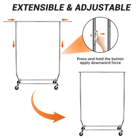 "Heavy-Duty Collapsible Single Rail Clothing Rack with Wheels"
"Adjustable Double Rail Chrome Garment Rack for Retail and Home"
"Heavy-Duty Commercial Clothing Rack Assembly Diagram"
"Smooth Rolling Wheels for Garment Racks – Close-Up View"
