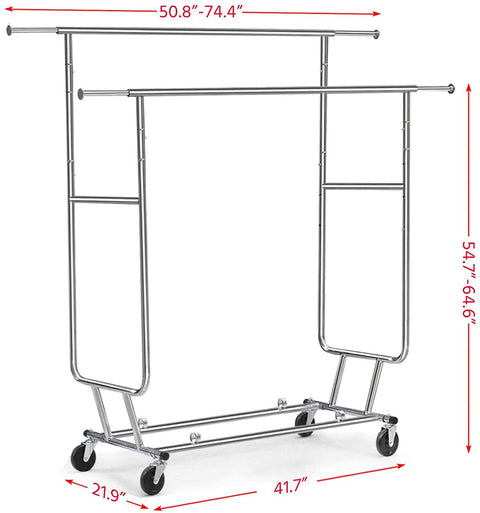 "Heavy-Duty Collapsible Single Rail Clothing Rack with Wheels"
"Adjustable Double Rail Chrome Garment Rack for Retail and Home"
"Heavy-Duty Commercial Clothing Rack Assembly Diagram"
"Smooth Rolling Wheels for Garment Racks – Close-Up View"