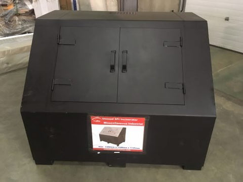 “Top view of black steel garbage incinerator fire pit with vent holes”
“Steel incinerator box with forklift access and reinforced lid”
“High-efficiency vented garbage burner with heavy-duty design”
“Open view of fire pit incinerator showing internal air grates”
“Steel waste disposal incinerator with front-loading forklift pockets”