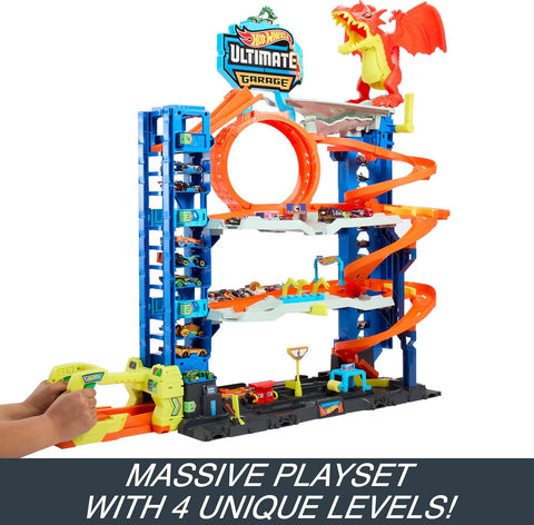 Hot Wheels City Toy Car Track Set Ultimate Garage with 2 Die - Cast Toy Cars & Car - Eating Dragon, Stores 50+ Vehicles, 4 Levels - with | Sold by Uncle Wiener's Wholesale