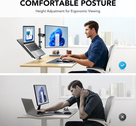 HUANUO Monitor and Laptop Mount with Tray for 13 - 32inch, Fully Adjustable Laptop Notebook Desk Mount up to 17 inch, Weight up to 22lbs, Extension with Clamp and Grommet Mounting Base - with 18x12x16 inch | Sold by Uncle Wiener's Wholesale