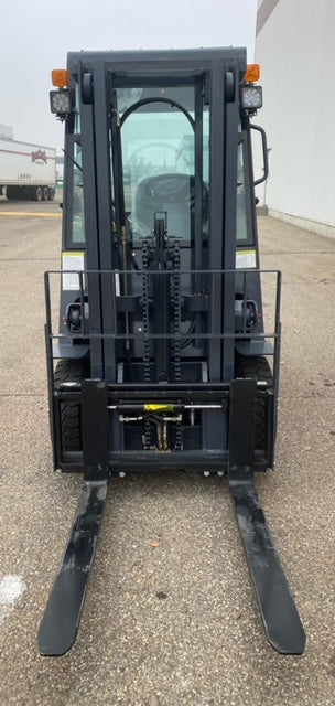 CanLift 5,500 lb electric forklift front side view
Side profile of electric forklift with red cabin
CanLift warehouse forklift with 4-foot lift
Battery-powered forklift in industrial setting
Forklift with cabin and side shift attachment